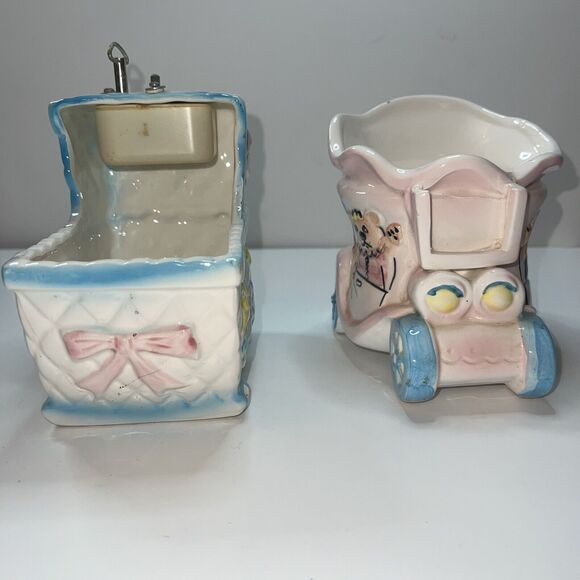 Vintage My Neil Nursery Planter Bassinet Music Box Rock a Bye Baby Pink Blue Car - Picture 2 of 16
